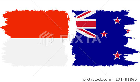 New Zealand and Indonesia grunge flags connection vector 131491869
