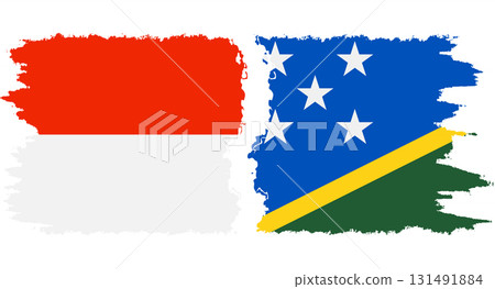 Solomon Islands and Indonesia grunge flags connection vector 131491884