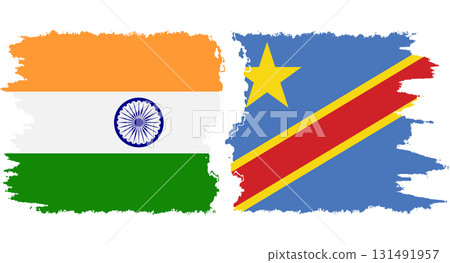 Congo - Kinshasa and India grunge flags connection vector 131491957