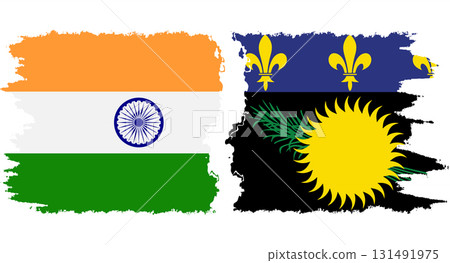 Guadeloupe and India grunge flags connection vector 131491975