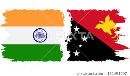 Papua New Guinea and India grunge flags connection vector 131491997