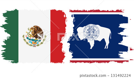 Wyoming and Mexico grunge brush flags connection vector Wyoming and Mexico grunge brush flags connection vector 131492224