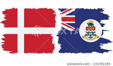 Cayman Islands and Denmark grunge flags connection vector 131492264