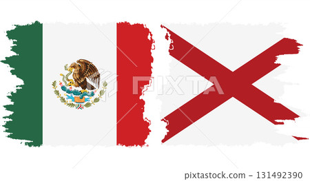 Alabama and Mexico grunge brush flags connection, vector 131492390