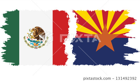 Arizona and Mexico grunge brush flags connection, vector 131492392