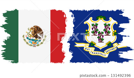 Connecticut and Mexico grunge brush flags connection, vector 131492396