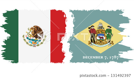 Delaware and Mexico grunge brush flags connection vector 131492397