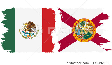 Florida and Mexico grunge brush flags connection vector 131492399