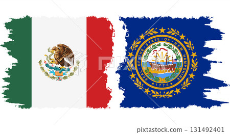 New Hampshire and Mexico grunge brush flags connection vector 131492401