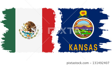 Kansas and Mexico grunge brush flags connection vector 131492407