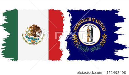 Kentucky and Mexico grunge brush flags connection vector 131492408