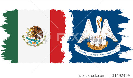 Louisiana and Mexico grunge brush flags connection vector 131492409
