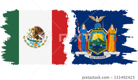 New York and Mexico grunge brush flags connection vector 131492423