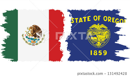 Oregon and Mexico grunge brush flags connection vector 131492428