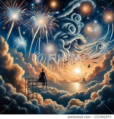 sky lit by fireworks 131492975