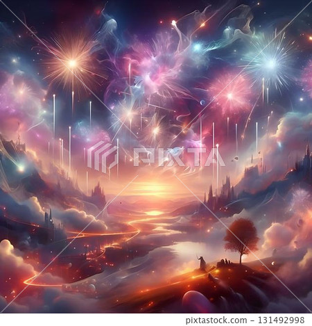 sky lit by fireworks sky lit by fireworks 131492998