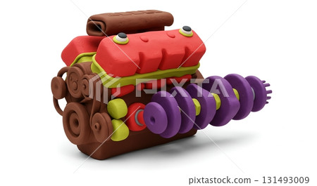 Clay animation style. Colorful and pop design car engine Clay animation style. Colorful and pop design car engine 131493009