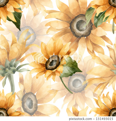 Sunflower Autumn garden yellow flowers. Watercolor hand painted floral seamless pattern on white background for fall design cozy prints cute home kitchen table textile fabric wrapping paper wallpaper Sunflower Autumn garden yellow flowers. Watercolor hand painted floral seamless pattern on white background for fall design cozy prints cute home kitchen table textile fabric wrapping paper wallpaper 131493015