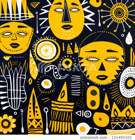 Vibrant and intricate traditional African pattern showcasing cultural elements 131493102