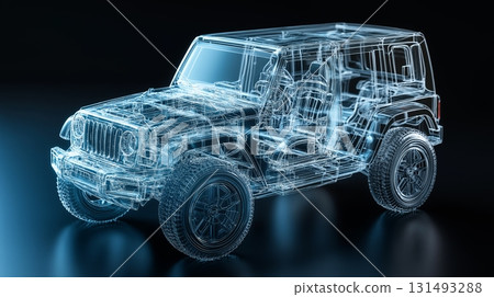 Digital 3d wireframe model of off-road car for automotive design and engineering visualization Digital 3d wireframe model of off-road car for automotive design and engineering visualization 131493288