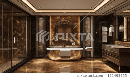 Luxurious modern bathroom interior design. Elegant home decor concept. Luxurious modern bathroom interior design. Elegant home decor concept. 131493335