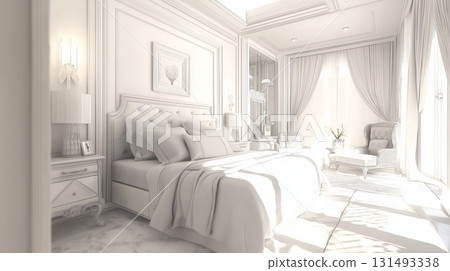 Luxurious modern bedroom interior design with a large bed, elegant furniture 131493338