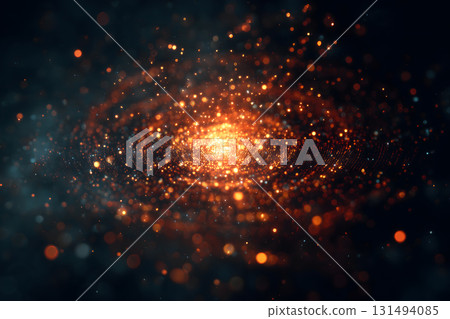 Bright orange star surrounded by a dark blue background 131494085