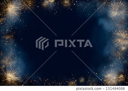 Blue background with fireworks in the foreground 131494086