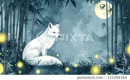 竹林與螢火蟲環繞的白狐之夜 131494164