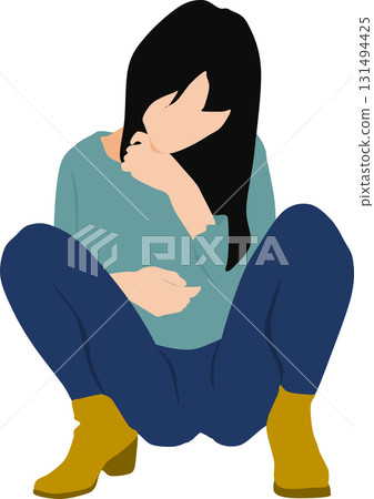 一名婦女蹲著的插圖 131494425