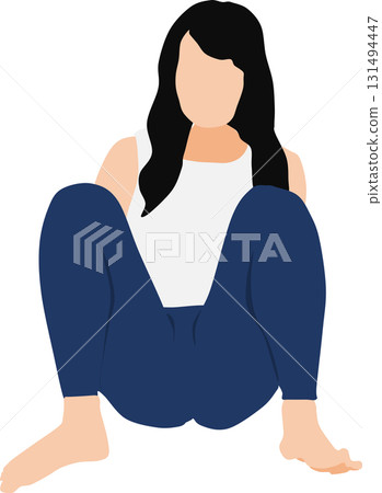 Illustration of a woman squatting 131494447