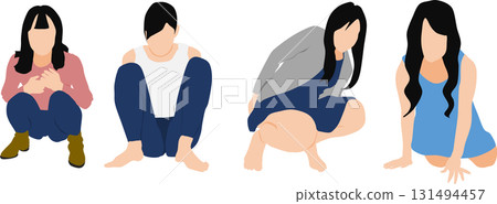 Illustration of a woman squatting 131494457