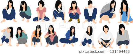 一名婦女蹲著的插圖 131494463