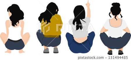 一名婦女蹲著的插圖 131494485