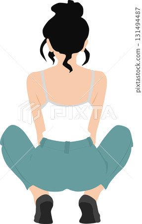 Illustration of a woman squatting 131494487