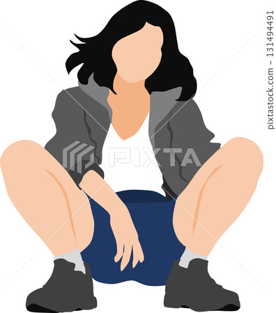 Illustration of a woman squatting 131494491