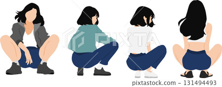 一名婦女蹲著的插圖 131494493
