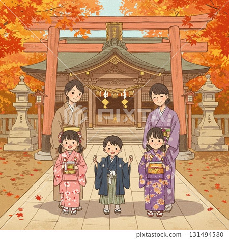 Family going to shrine for Shichi-Go-San 131494580