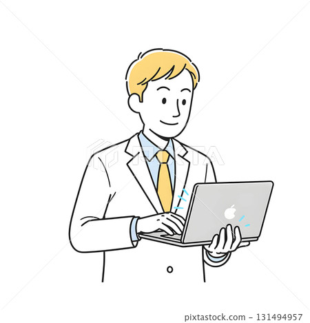 Illustration of a man working on a laptop Illustration of a man working on a laptop 131494957