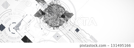 Technological art. Combination of sphere with technological lines and circles in one illustration. Technological art. Combination of sphere with technological lines and circles in one illustration. 131495166