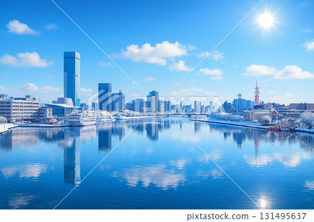 Snowy scenery overlooking Toki Messe and other attractions from the docked Shin Nihonkai Ferry "Azalea" 131495637