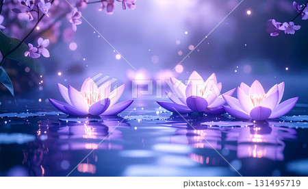 蓮花在水面上綻放，燈光璀璨，美不勝收 131495719