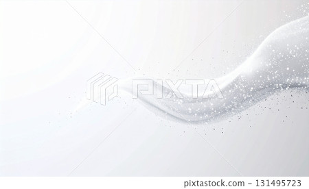 A fantastical representation of white particles dancing in a curved line 131495723