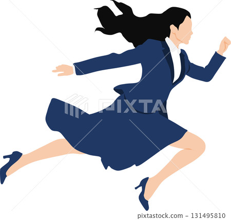 Illustration of a woman crossing the finish line in first place 131495810