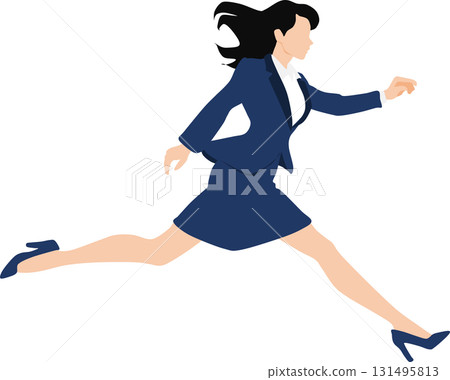 Illustration of a woman crossing the finish line in first place 131495813