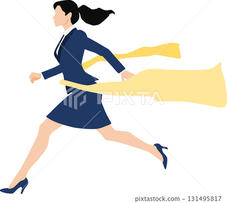 Illustration of a woman crossing the finish line in first place 131495817
