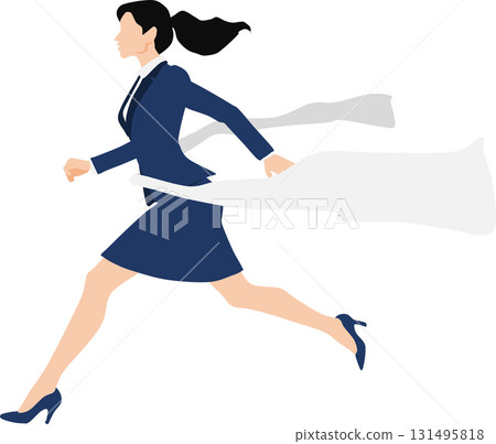 Illustration of a woman crossing the finish line in first place 131495818