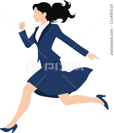 Illustration of a woman crossing the finish line in first place 131495819
