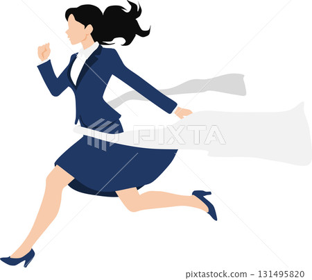 Illustration of a woman crossing the finish line in first place 131495820