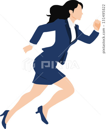 Illustration of a woman crossing the finish line in first place 131495822